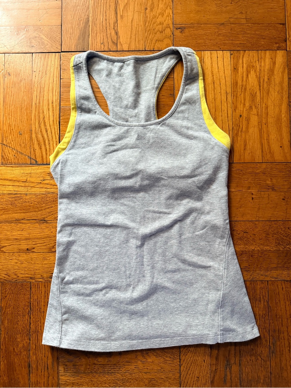 Gap Gray Racerback Tank Top with Yellow Trim